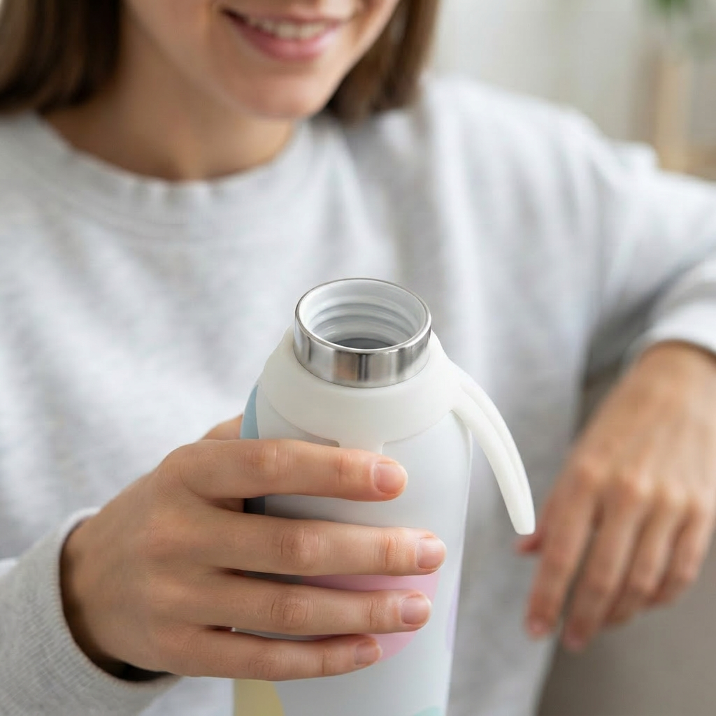 Botella Térmica de Acero Inoxidable con Interior Cerámico y Doble Tapón – Happy Dots | Aurea