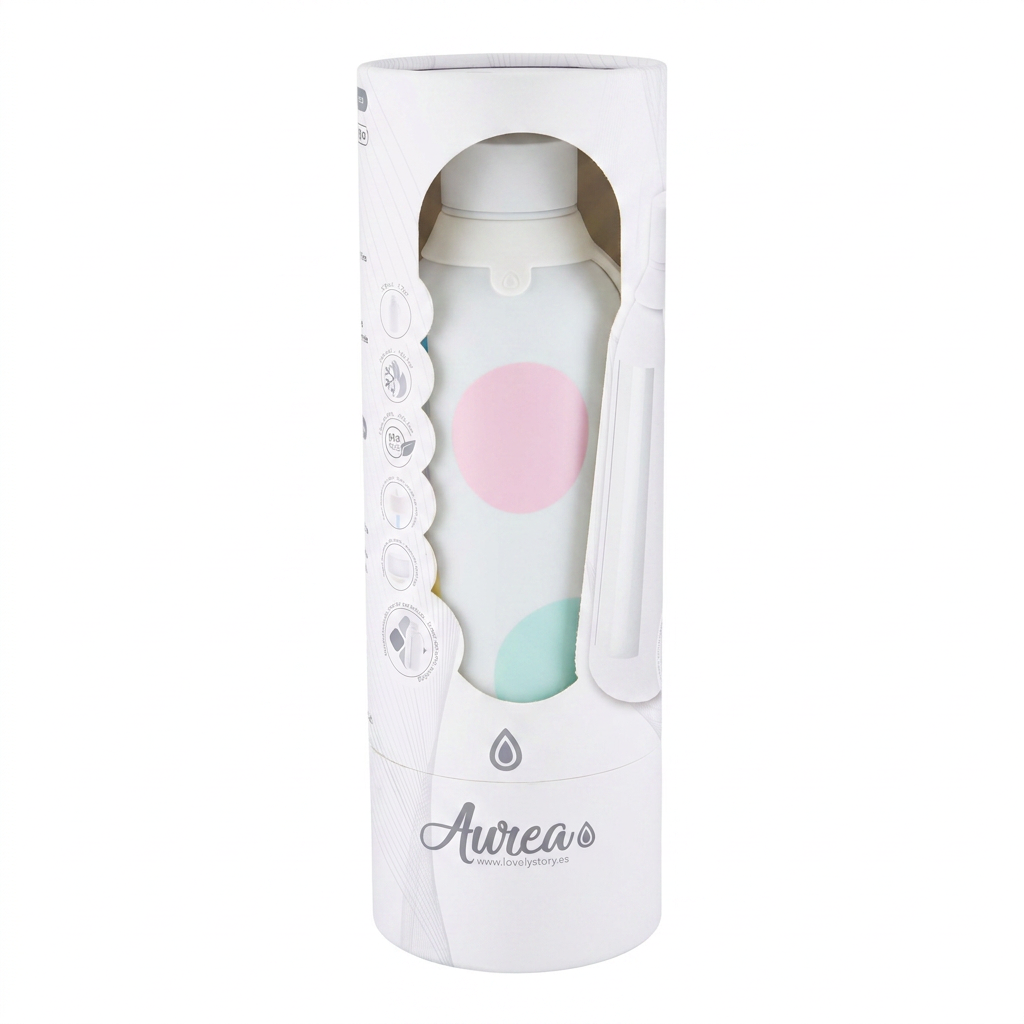 Botella Térmica de Acero Inoxidable con Interior Cerámico y Doble Tapón – Happy Dots | Aurea