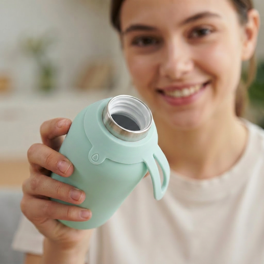 Botella Térmica de Acero Inoxidable con Interior Cerámico y Doble Tapón – Happy Dots | Aurea