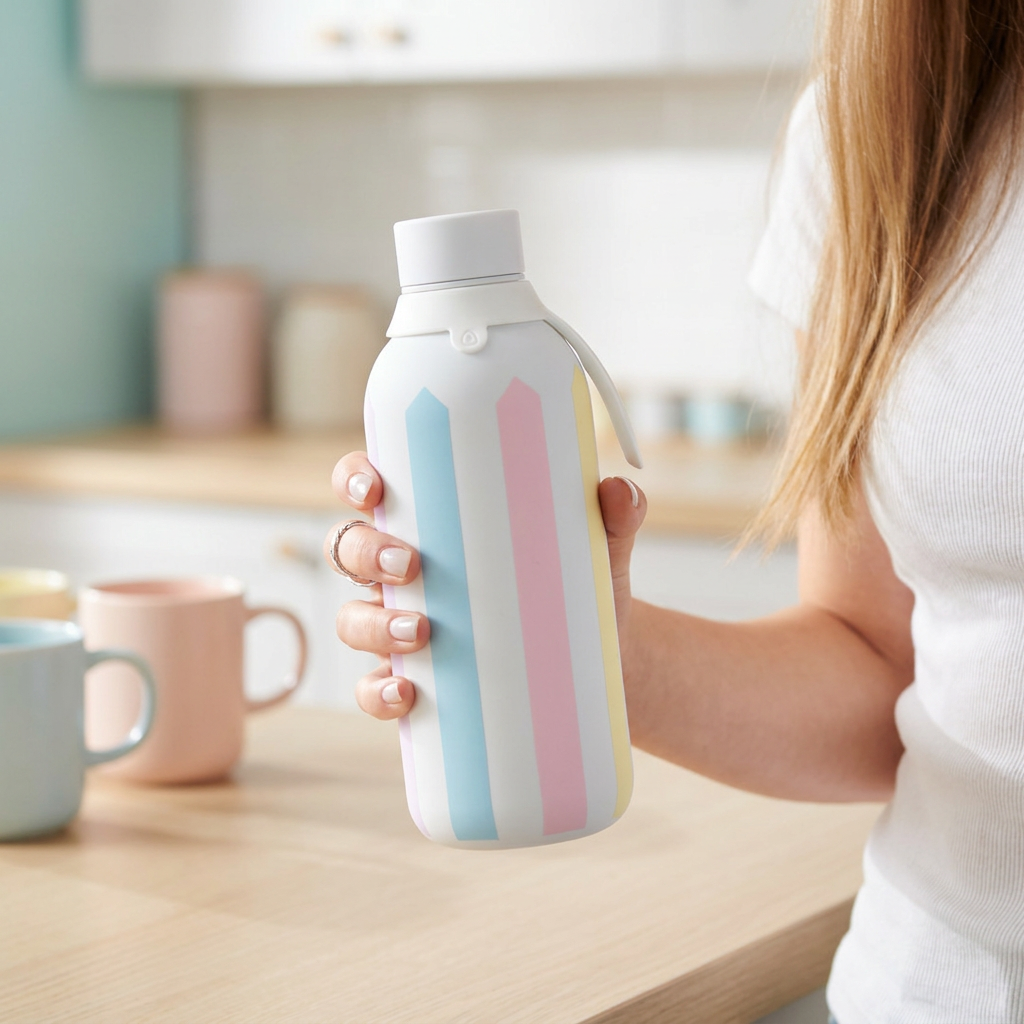 Botella Térmica de Acero Inoxidable con Interior Cerámico y Doble Tapón – Candy Lines | Aurea