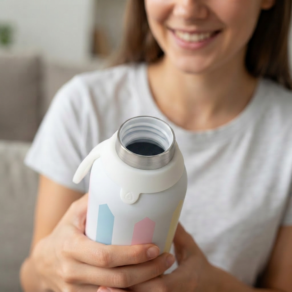 Botella Térmica de Acero Inoxidable con Interior Cerámico y Doble Tapón – Candy Lines | Aurea