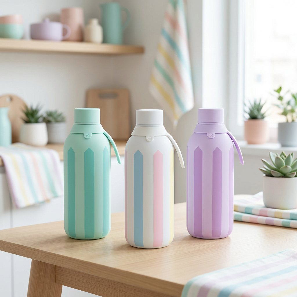 Botella Térmica de Acero Inoxidable con Interior Cerámico y Doble Tapón – Candy Lines | Aurea