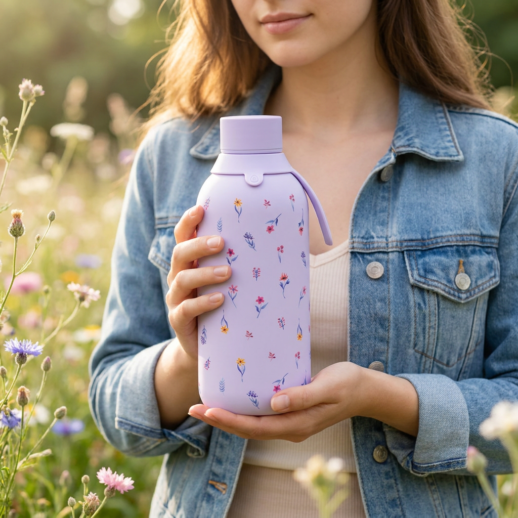Botella Térmica de Acero Inoxidable con Interior Cerámico y Doble Tapón – Little Bloom | Aurea