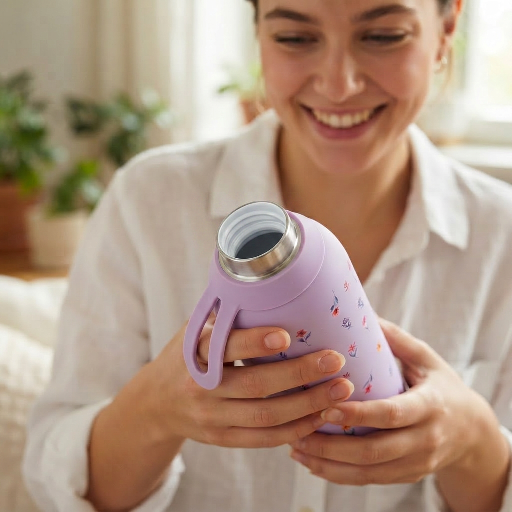 Botella Térmica de Acero Inoxidable con Interior Cerámico y Doble Tapón – Little Bloom | Aurea