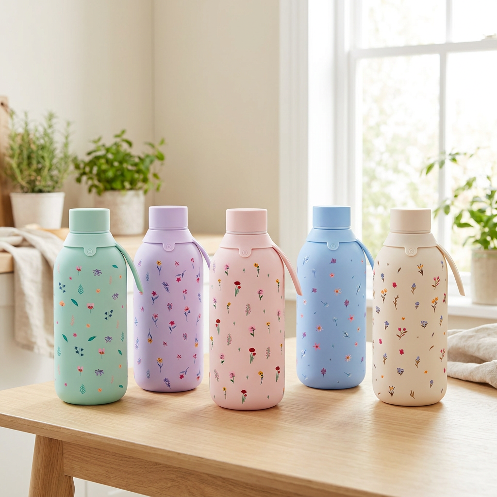 Botella Térmica de Acero Inoxidable con Interior Cerámico y Doble Tapón – Little Bloom | Aurea