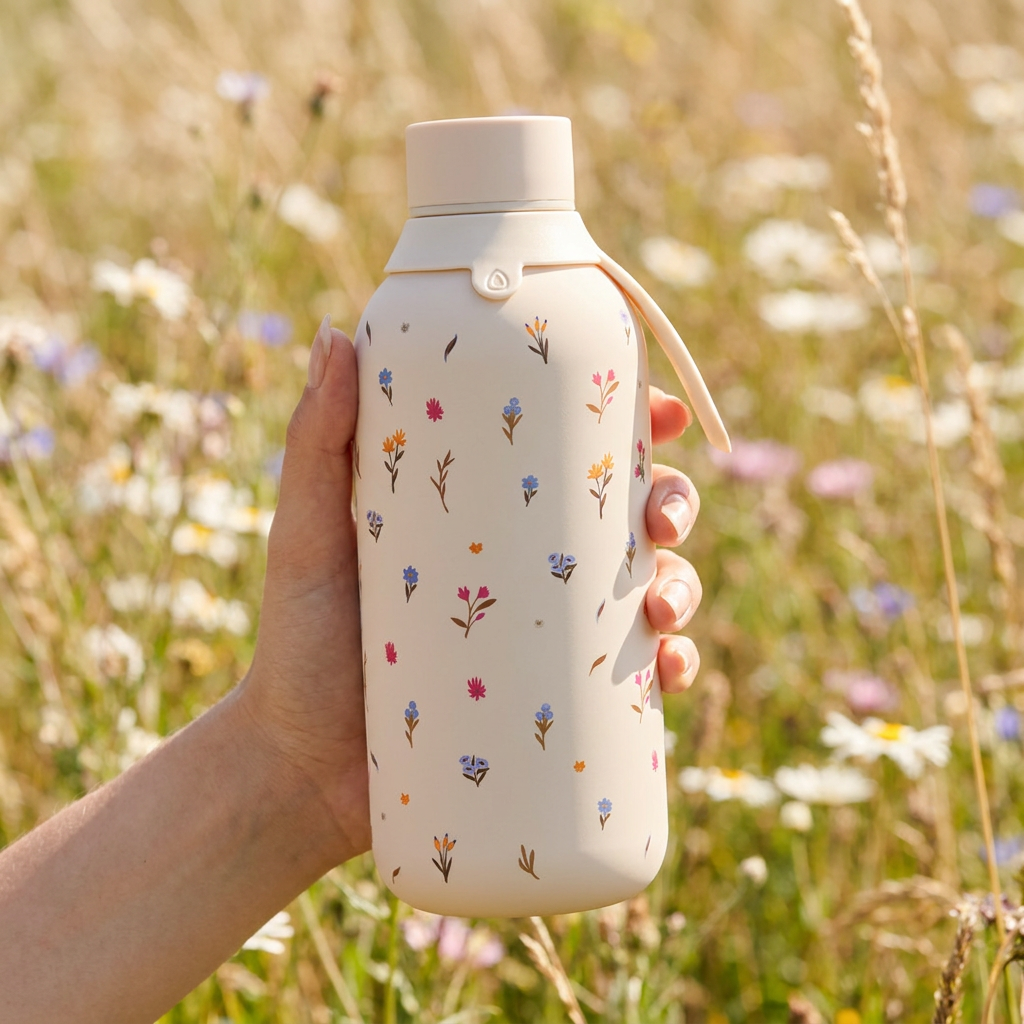 Botella Térmica de Acero Inoxidable con Interior Cerámico y Doble Tapón – Little Bloom | Aurea