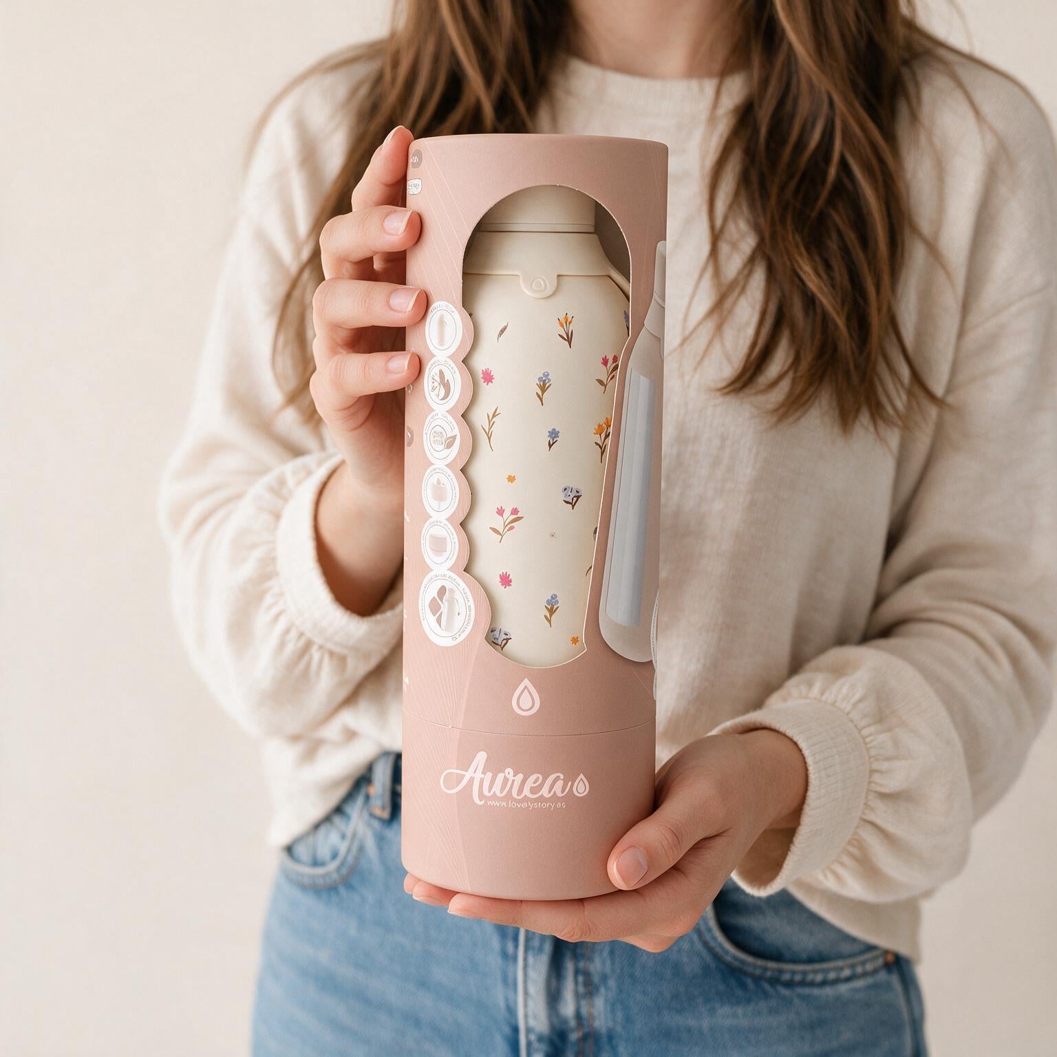 Botella Térmica de Acero Inoxidable con Interior Cerámico y Doble Tapón – Little Bloom | Aurea