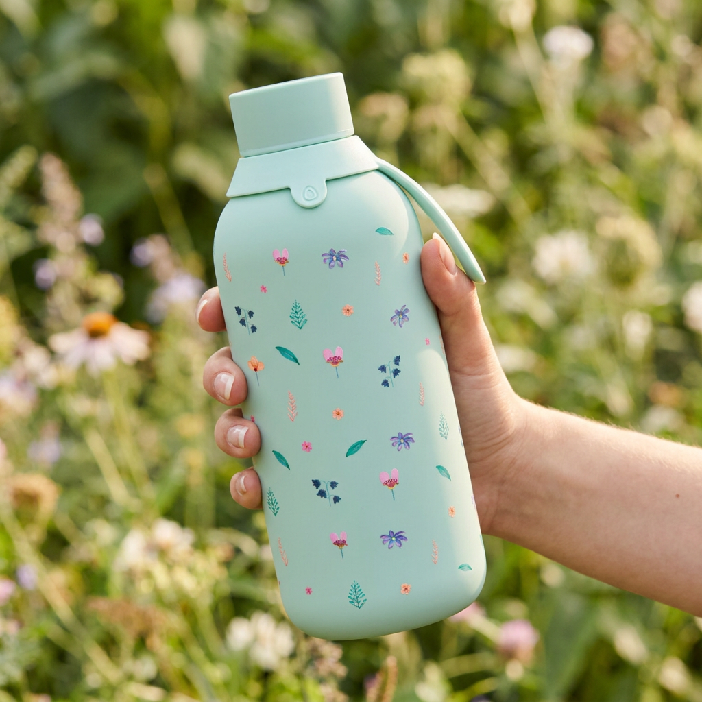 Botella Térmica de Acero Inoxidable con Interior Cerámico y Doble Tapón – Little Bloom | Aurea