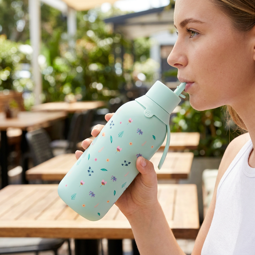 Botella Térmica de Acero Inoxidable con Interior Cerámico y Doble Tapón – Little Bloom | Aurea