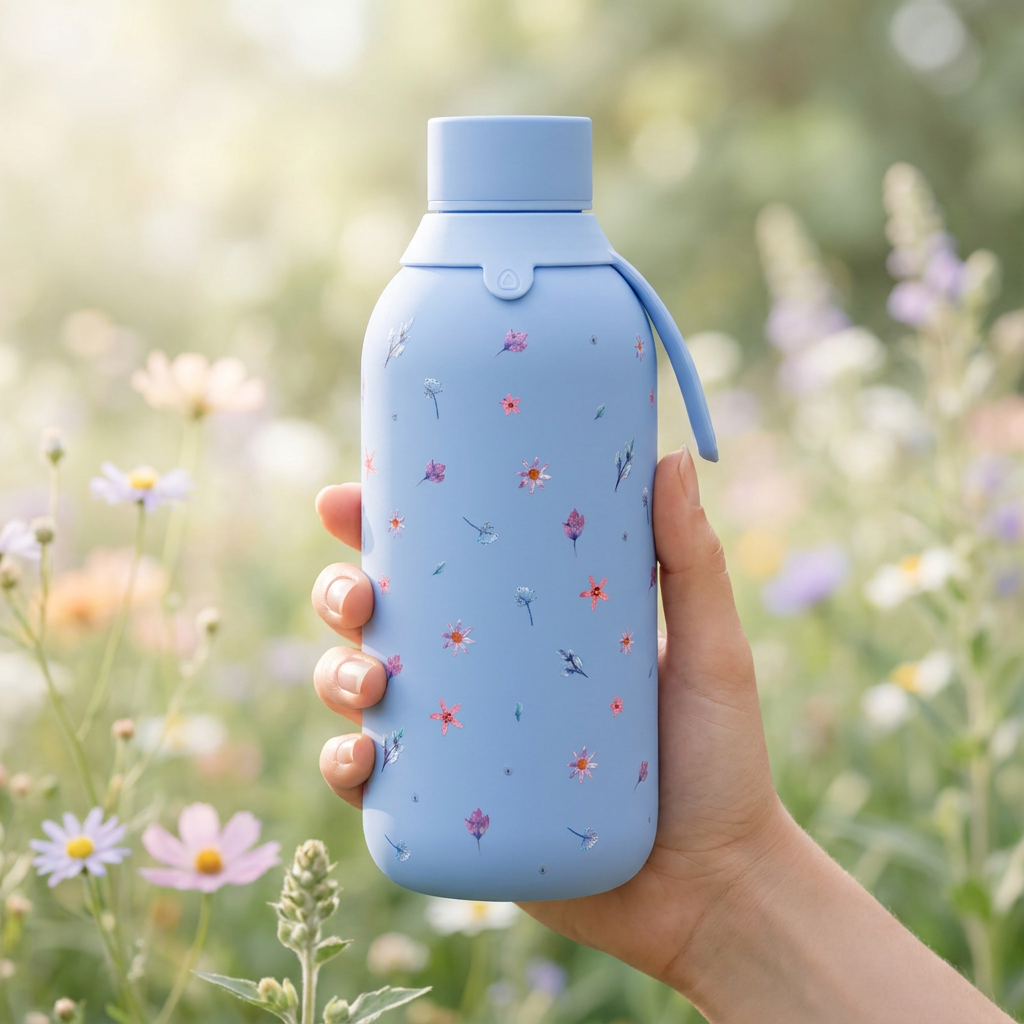 Botella Térmica de Acero Inoxidable con Interior Cerámico y Doble Tapón – Little Bloom | Aurea