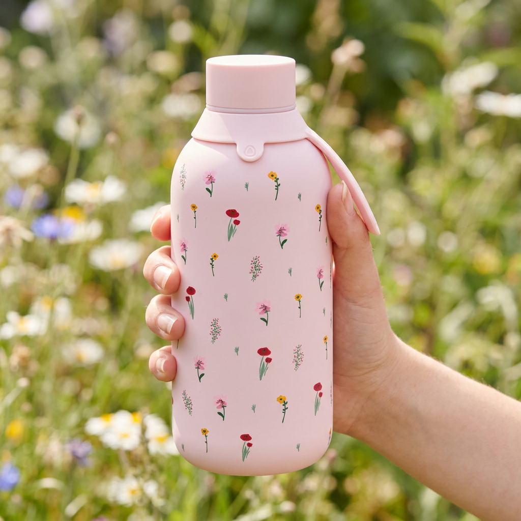 Botella Térmica de Acero Inoxidable con Interior Cerámico y Doble Tapón – Little Bloom | Aurea