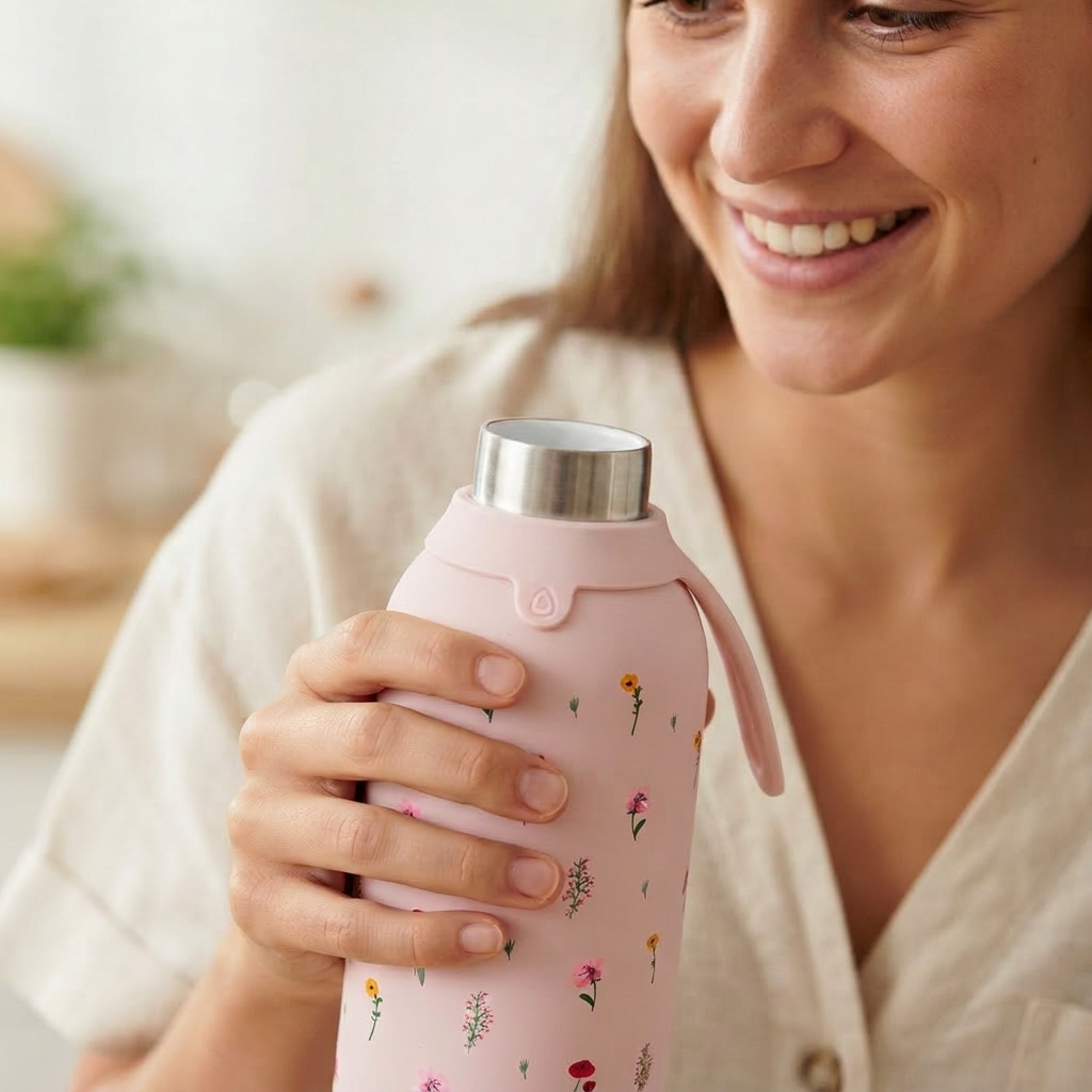 Botella Térmica de Acero Inoxidable con Interior Cerámico y Doble Tapón – Little Bloom | Aurea