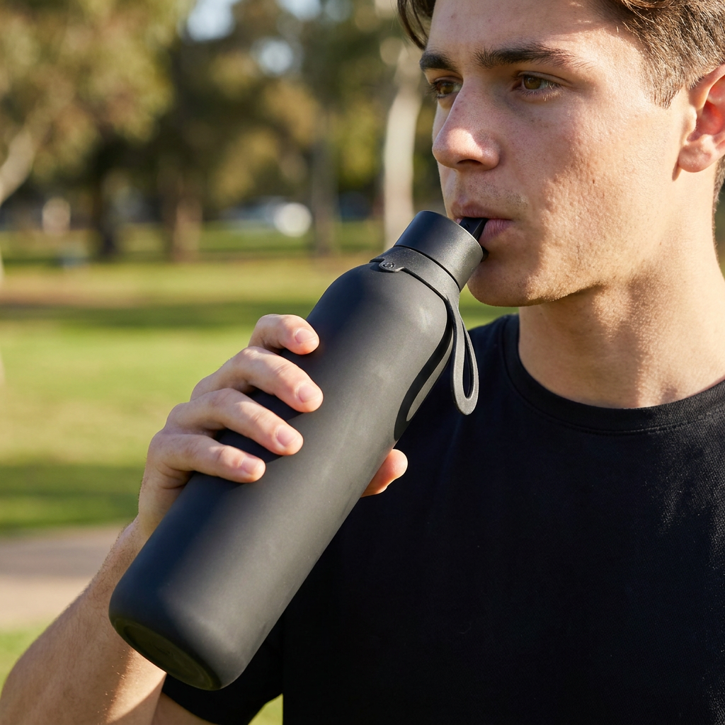 Botella Térmica de Acero Inoxidable con Interior Cerámico y Doble Tapón – Lisa | Aurea