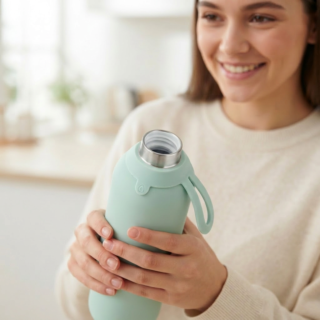 Botella Térmica de Acero Inoxidable con Interior Cerámico y Doble Tapón – Lisa | Aurea