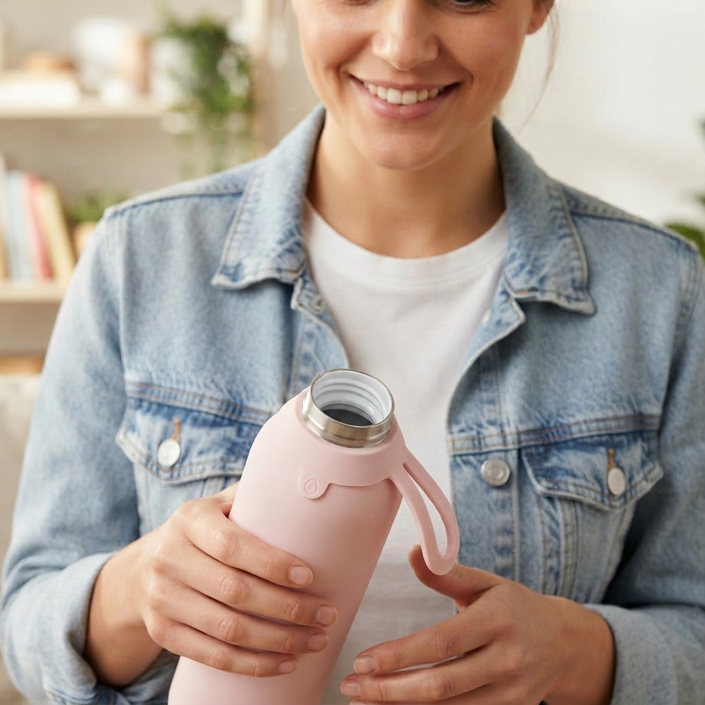 Botella Térmica de Acero Inoxidable con Interior Cerámico y Doble Tapón – Lisa | Aurea