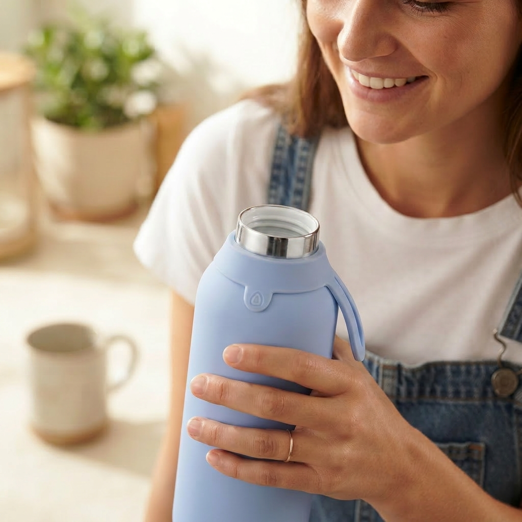 Botella Térmica de Acero Inoxidable con Interior Cerámico y Doble Tapón – Lisa | Aurea
