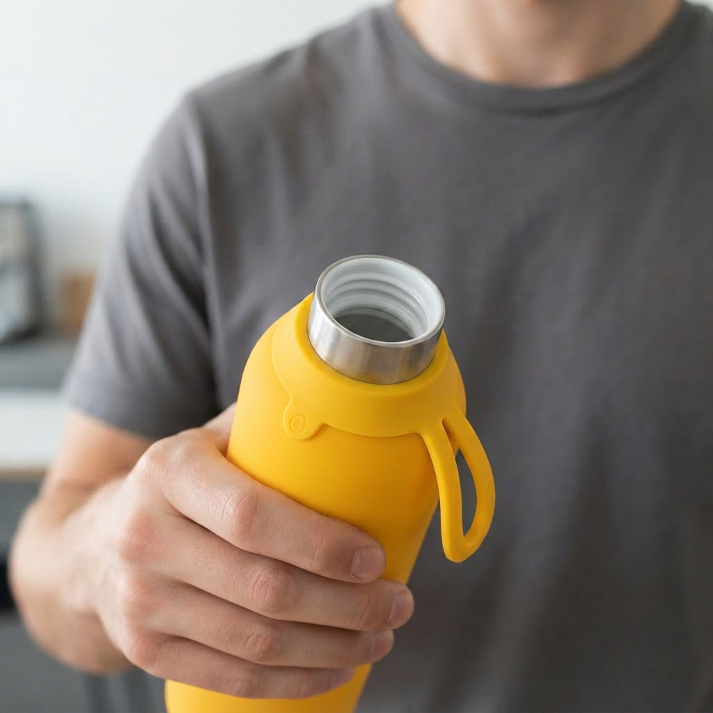 Botella Térmica de Acero Inoxidable con Interior Cerámico y Doble Tapón – Lisa | Aurea