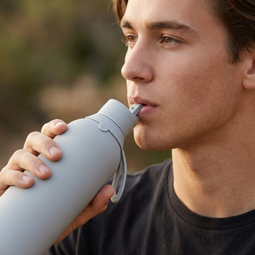 Botella Térmica de Acero Inoxidable con Interior Cerámico y Doble Tapón – Lisa | Aurea