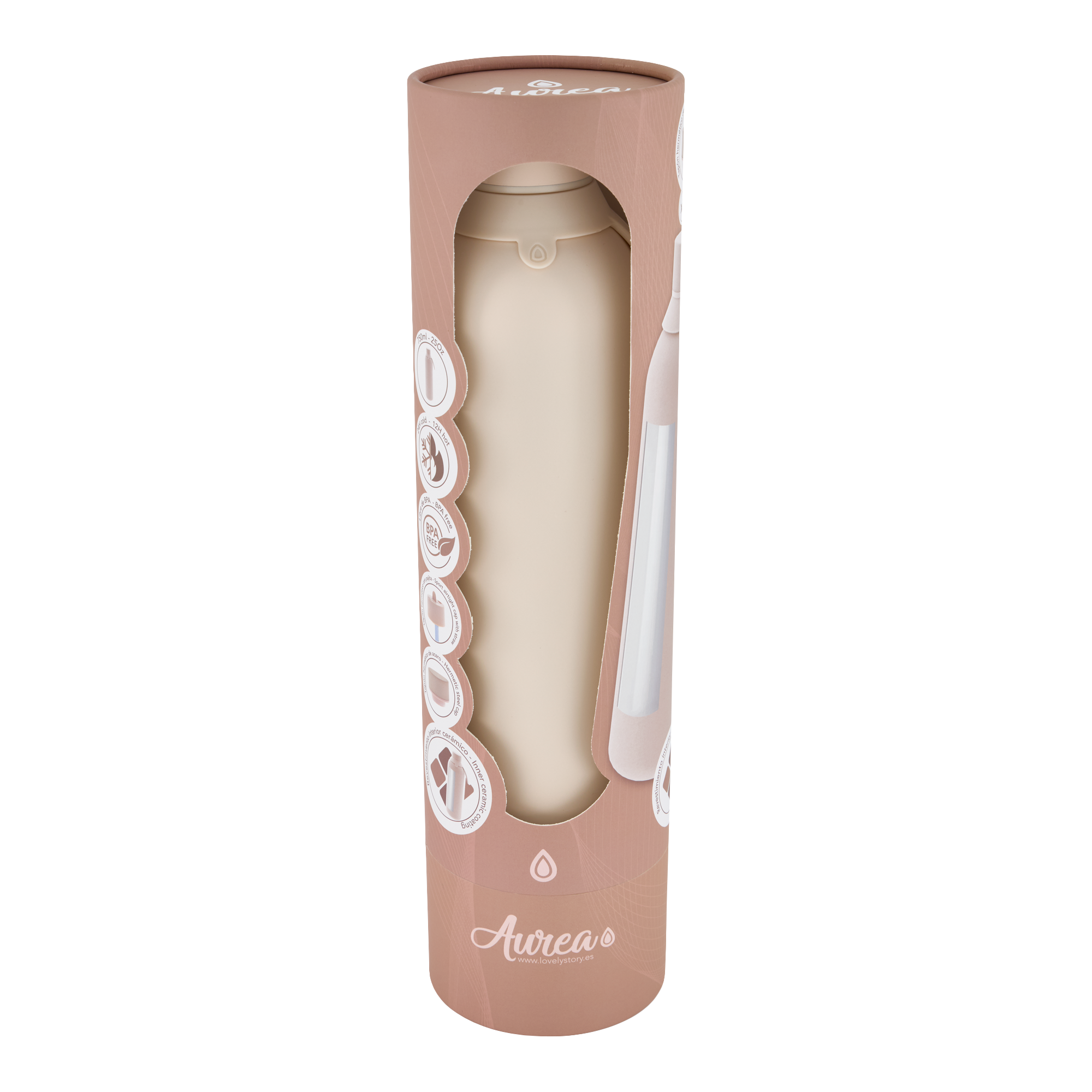 Botella Térmica de Acero Inoxidable con Interior Cerámico y Doble Tapón – Floral Essence | Aurea