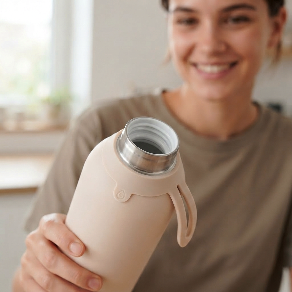 Botella Térmica de Acero Inoxidable con Interior Cerámico y Doble Tapón – Lisa | Aurea