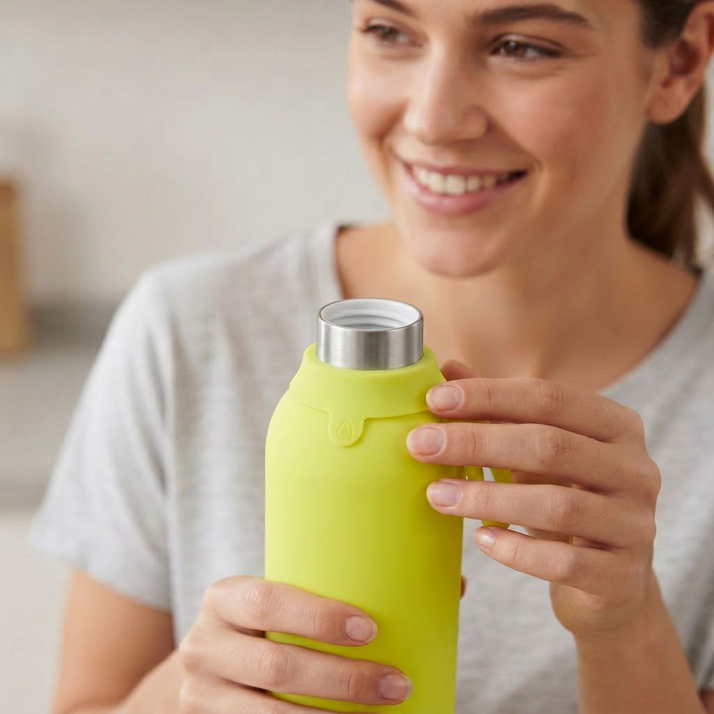Botella Térmica de Acero Inoxidable con Interior Cerámico y Doble Tapón – Lisa | Aurea