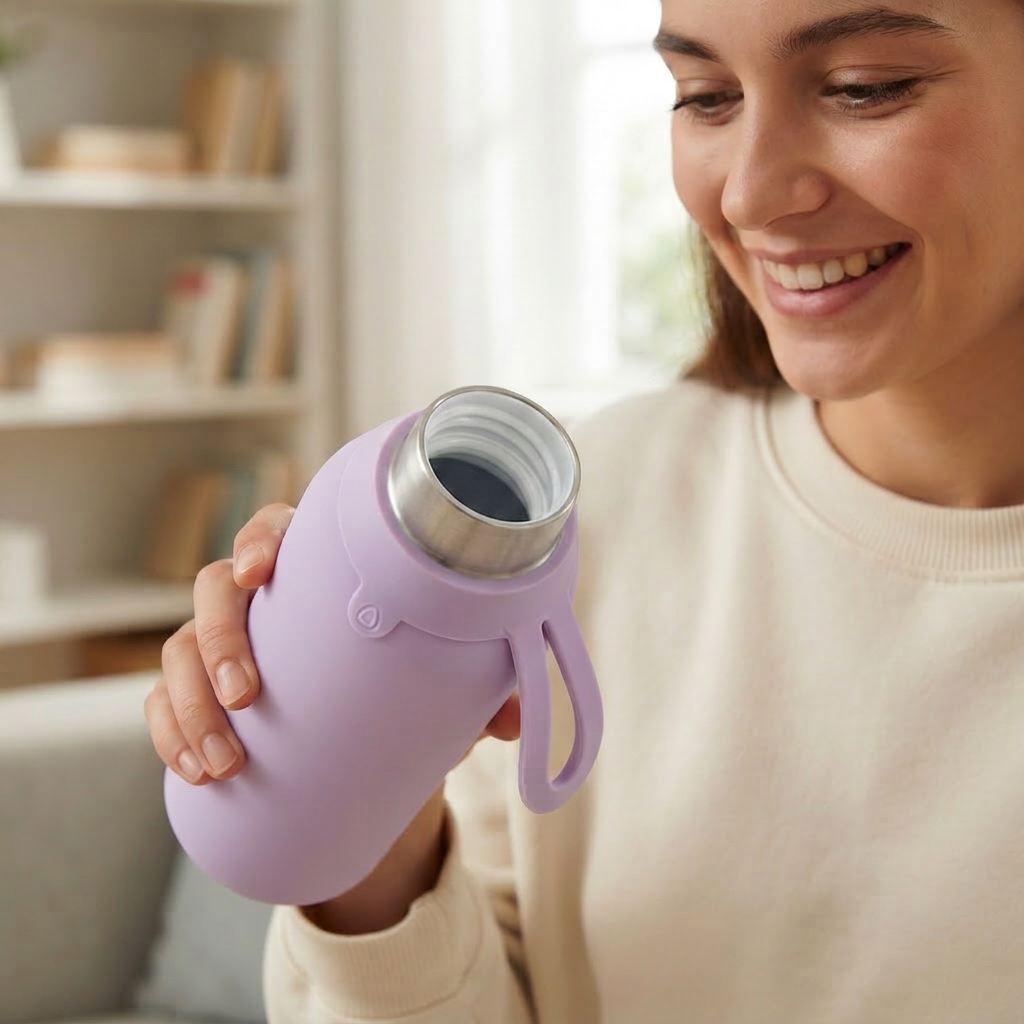 Botella Térmica de Acero Inoxidable con Interior Cerámico y Doble Tapón – Lisa | Aurea