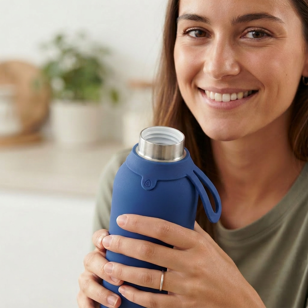Botella Térmica de Acero Inoxidable con Interior Cerámico y Doble Tapón – Lisa | Aurea