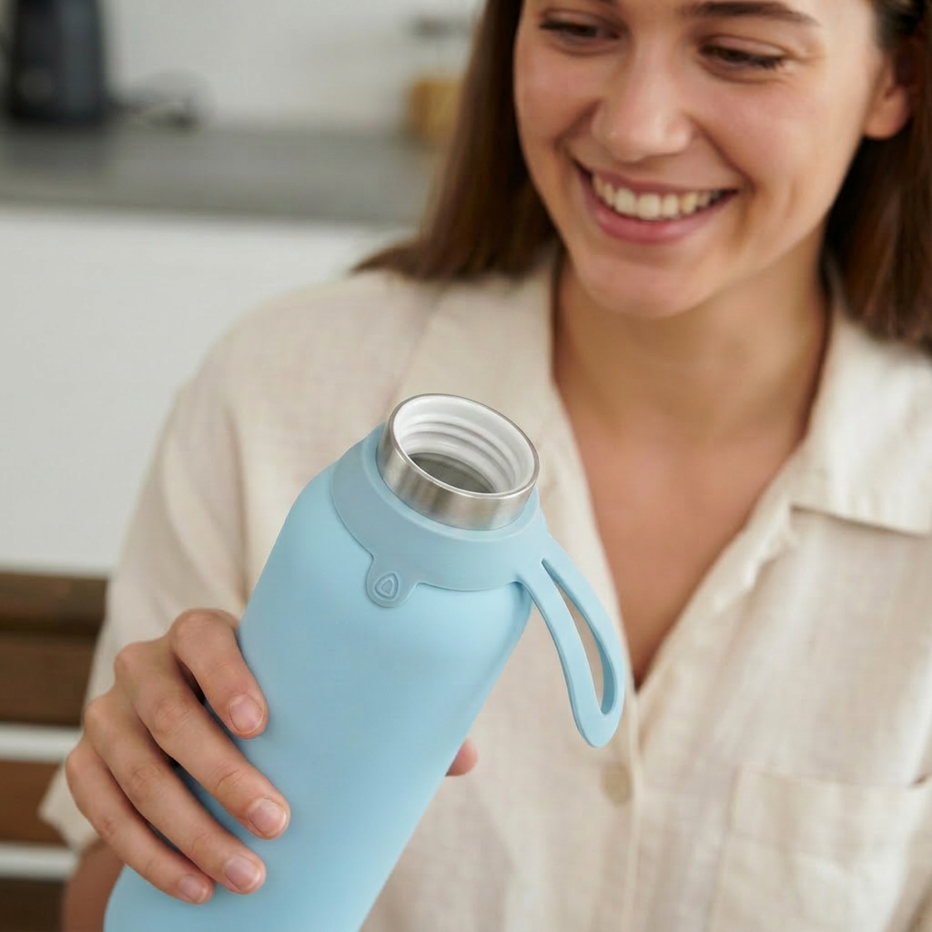 Botella Térmica de Acero Inoxidable con Interior Cerámico y Doble Tapón – Lisa | Aurea
