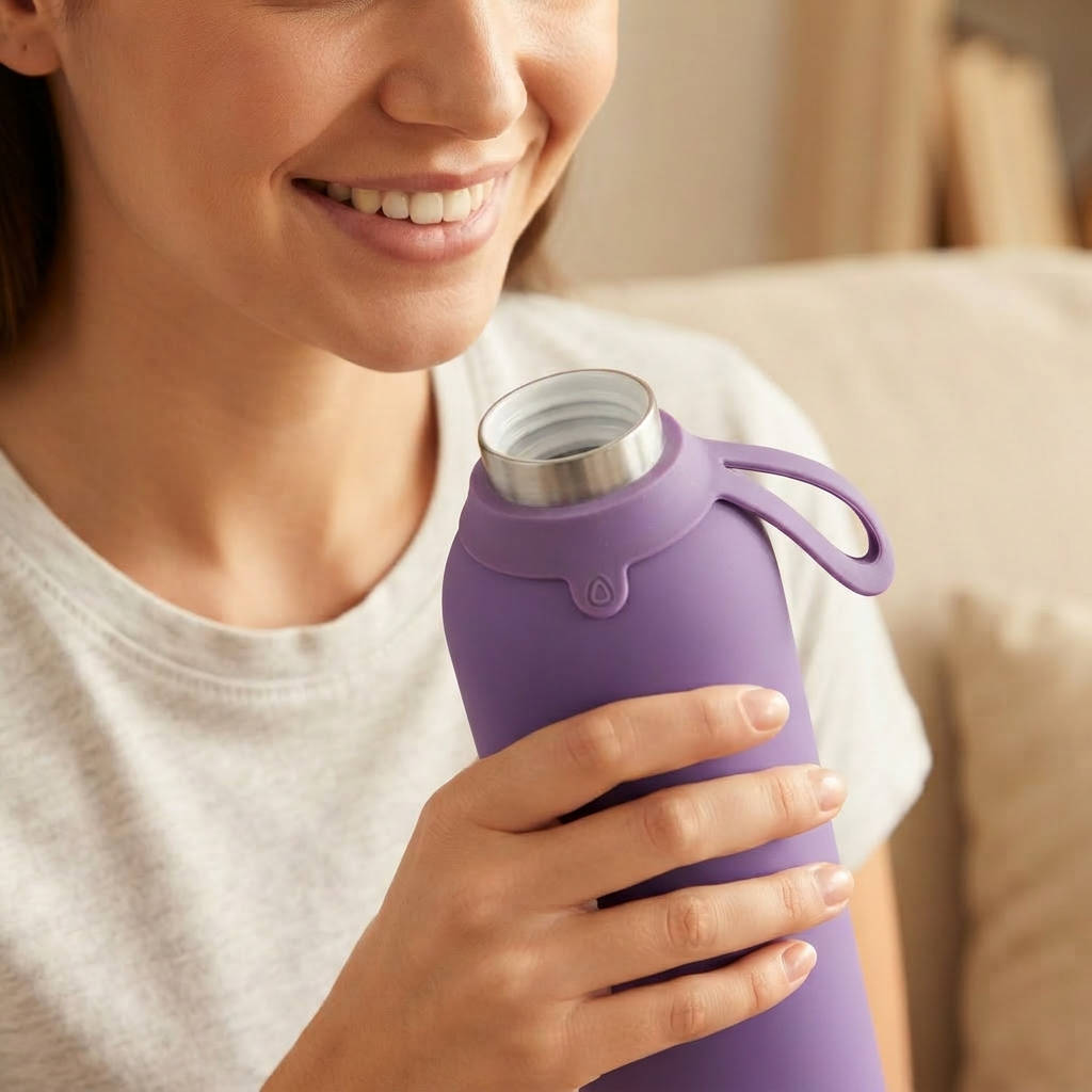 Botella Térmica de Acero Inoxidable con Interior Cerámico y Doble Tapón – Lisa | Aurea