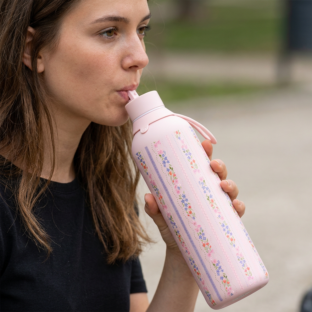 Botella Térmica de Acero Inoxidable con Interior Cerámico y Doble Tapón – Petal Lines | Aurea