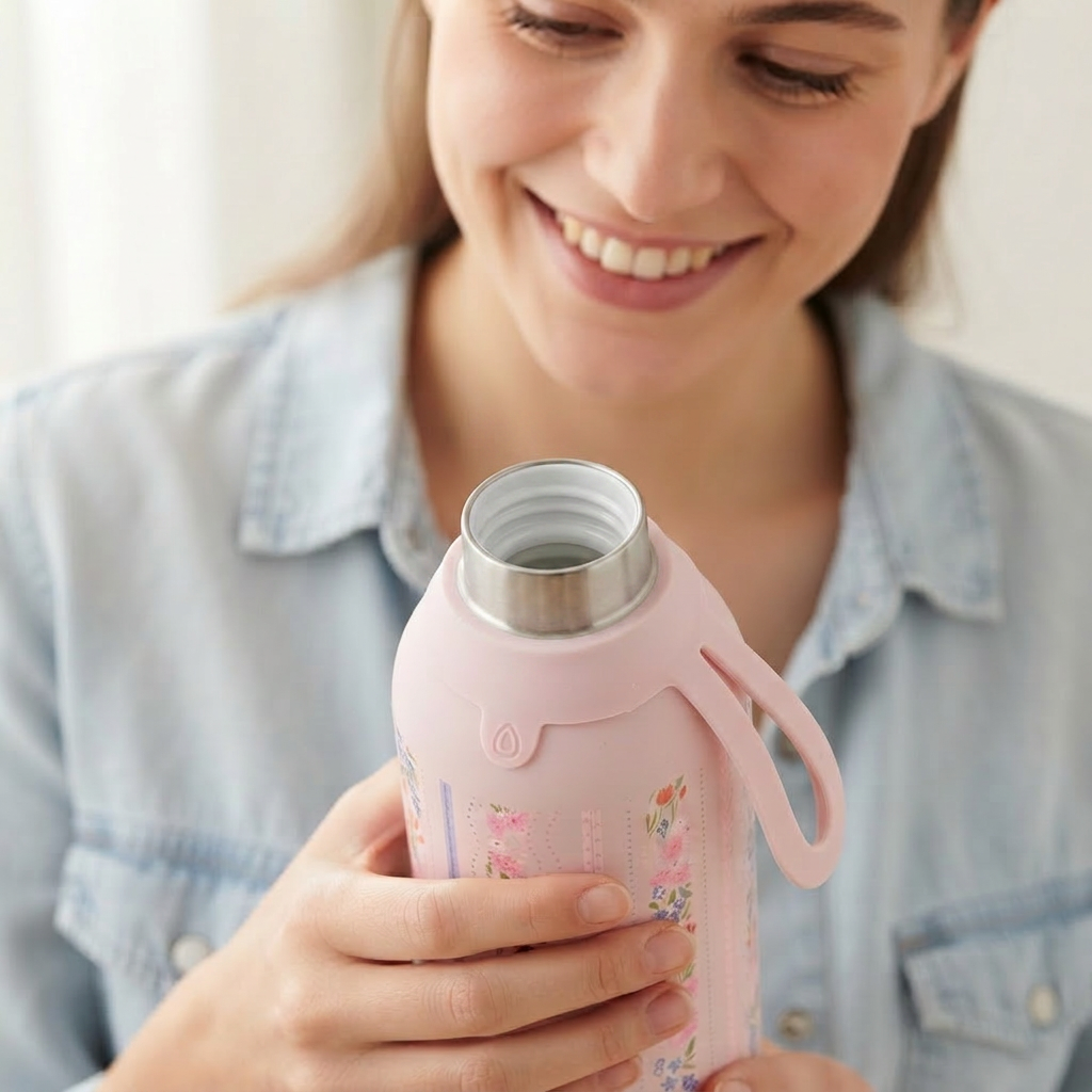 Botella Térmica de Acero Inoxidable con Interior Cerámico y Doble Tapón – Petal Lines | Aurea