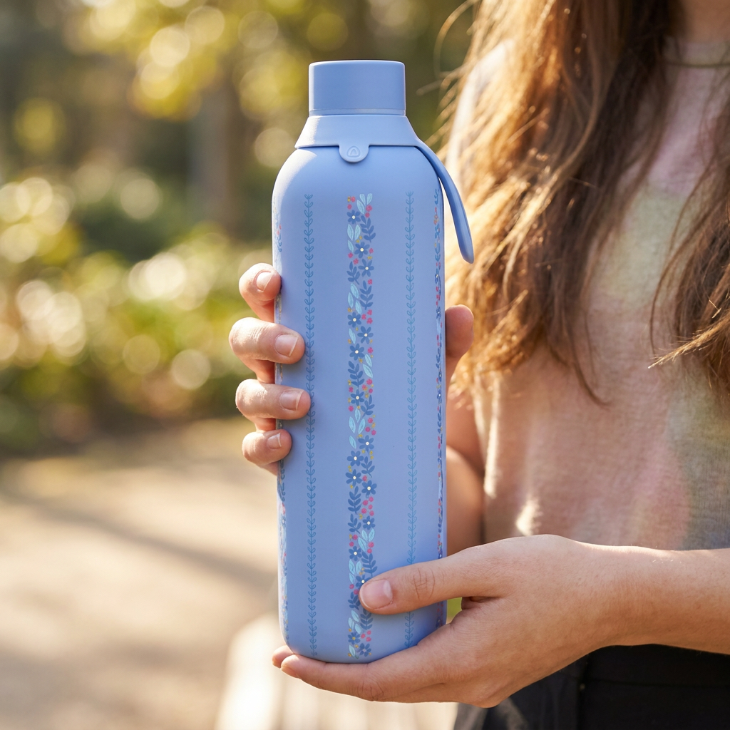 Botella Térmica de Acero Inoxidable con Interior Cerámico y Doble Tapón – Petal Lines | Aurea
