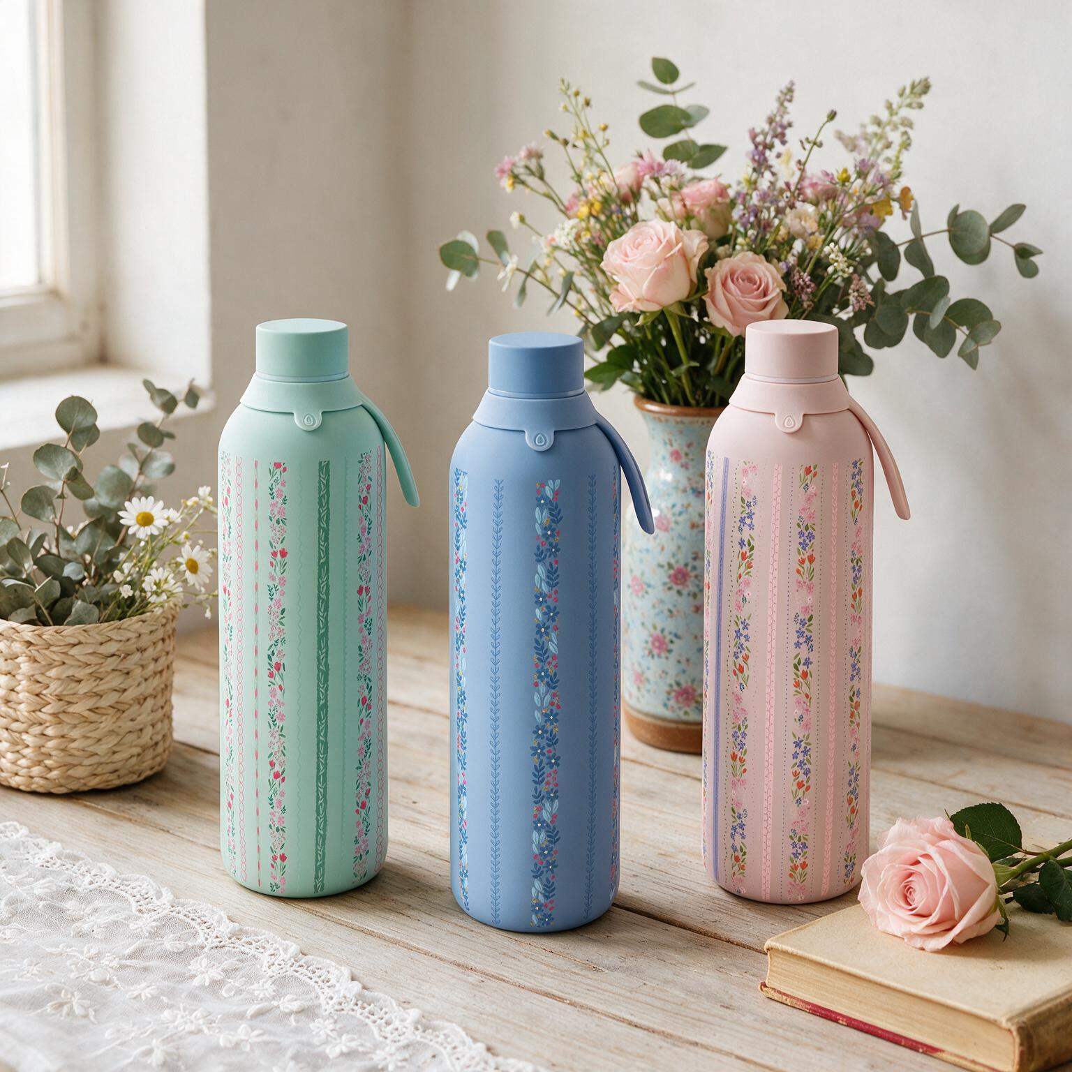 Botella Térmica de Acero Inoxidable con Interior Cerámico y Doble Tapón – Petal Lines | Aurea