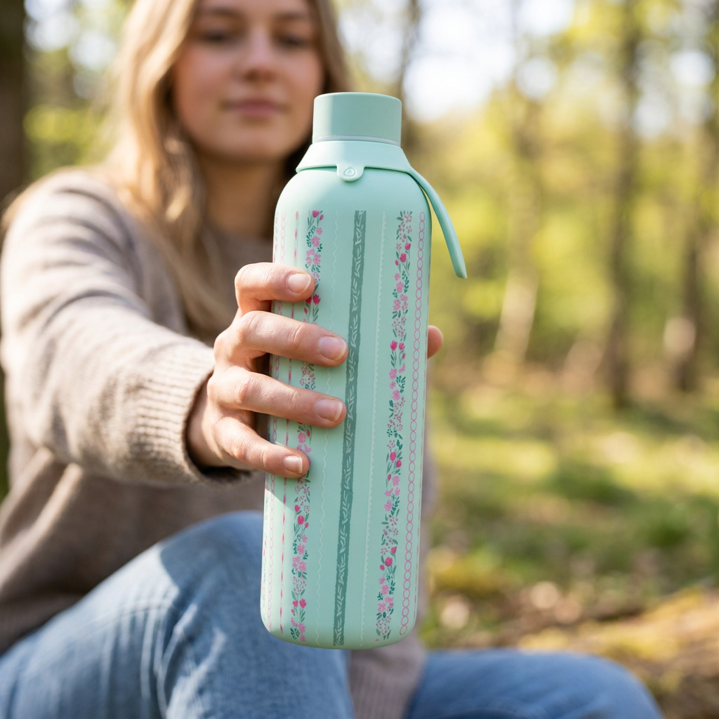 Botella Térmica de Acero Inoxidable con Interior Cerámico y Doble Tapón – Petal Lines | Aurea