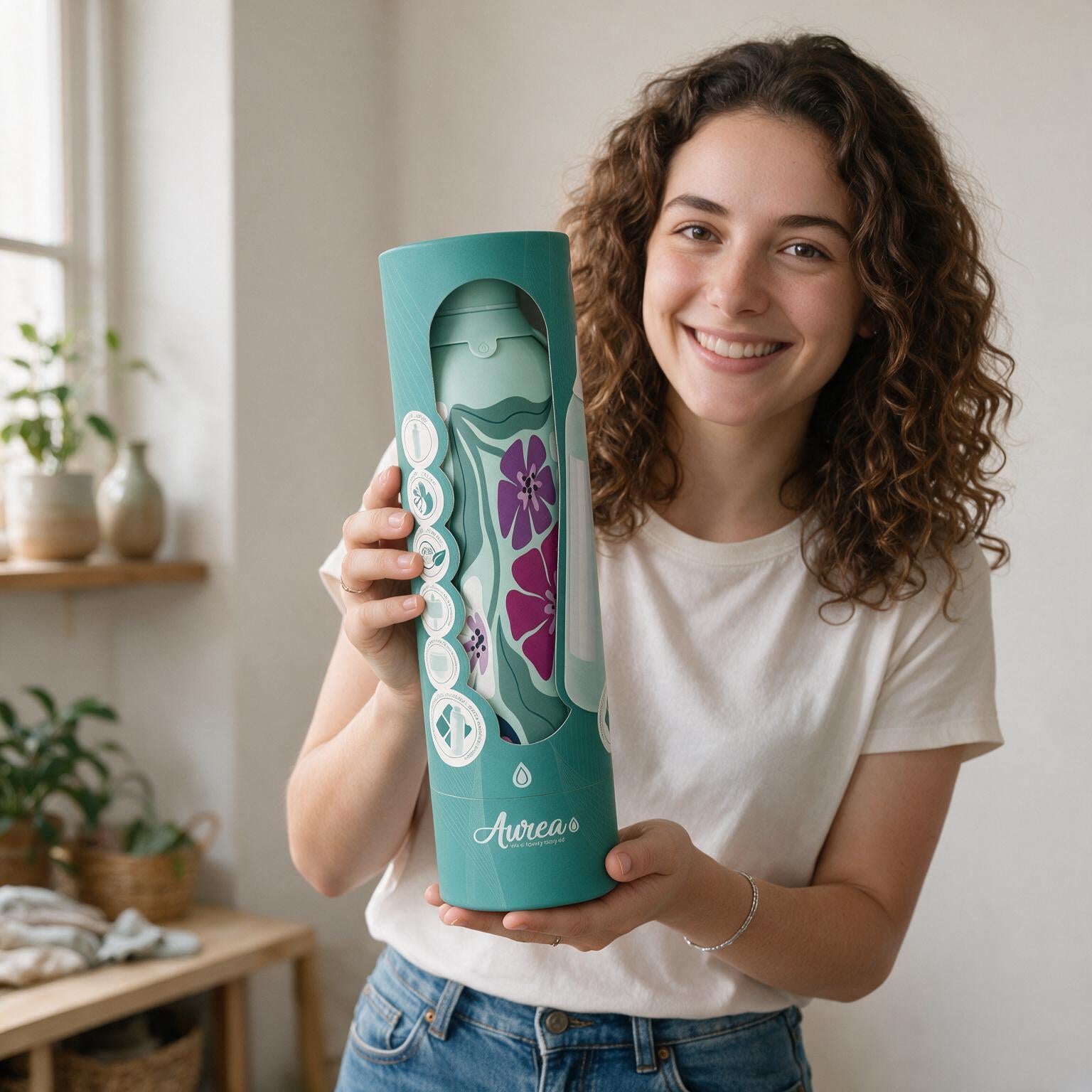 Botella Térmica de Acero Inoxidable con Interior Cerámico y Doble Tapón – Tropic Bloom | Aurea