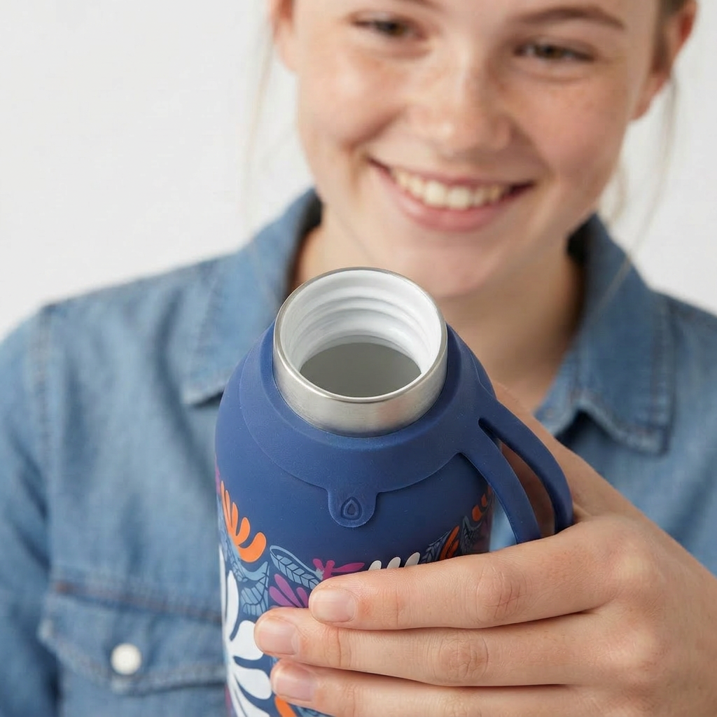 Botella Térmica de Acero Inoxidable con Interior Cerámico y Doble Tapón – Tropic Bloom | Aurea