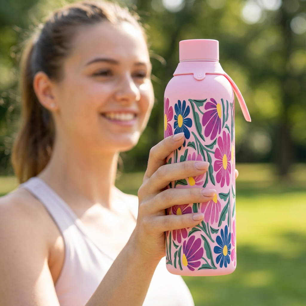 Botella Térmica de Acero Inoxidable con Interior Cerámico y Doble Tapón – Tropic Bloom | Aurea