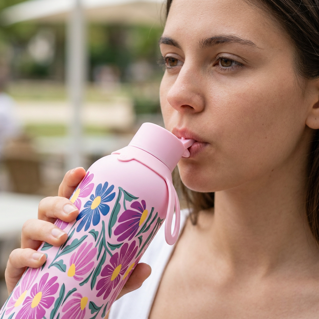 Botella Térmica de Acero Inoxidable con Interior Cerámico y Doble Tapón – Tropic Bloom | Aurea