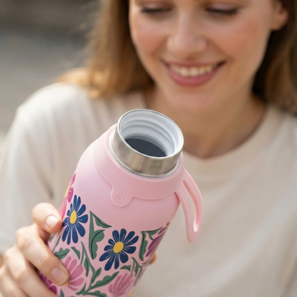 Botella Térmica de Acero Inoxidable con Interior Cerámico y Doble Tapón – Tropic Bloom | Aurea