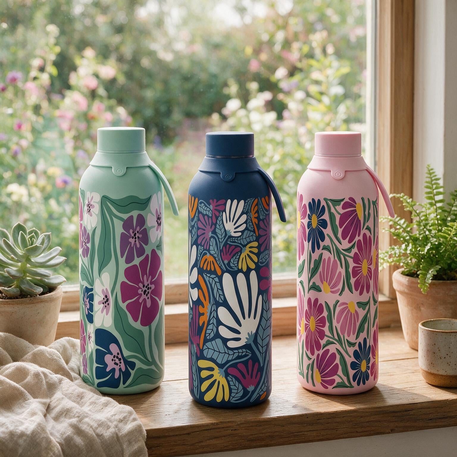 Botella Térmica de Acero Inoxidable con Interior Cerámico y Doble Tapón – Tropic Bloom | Aurea
