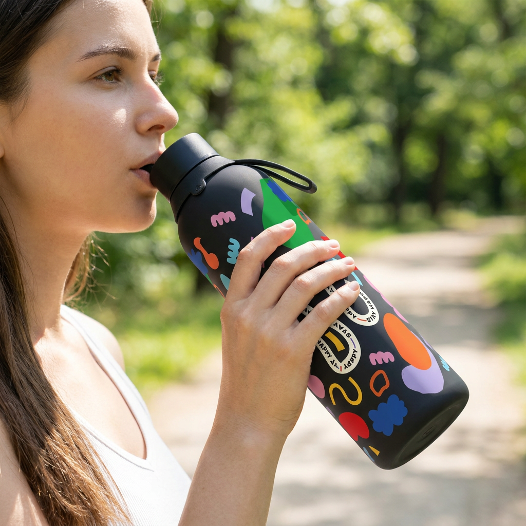 Botella Térmica de Acero Inoxidable con Interior Cerámico y Doble Tapón – Keep Moving | Aurea