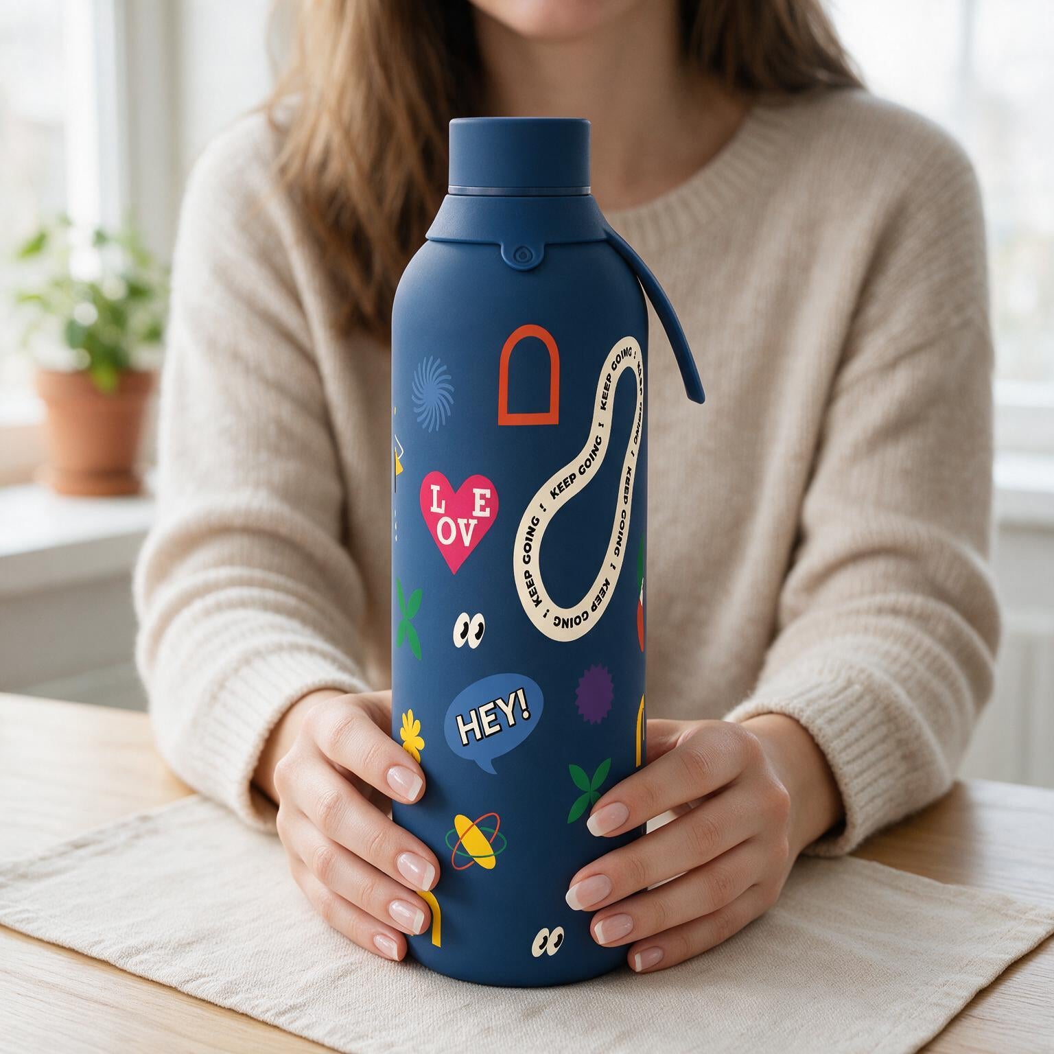 Botella Térmica de Acero Inoxidable con Interior Cerámico y Doble Tapón – Keep Moving | Aurea