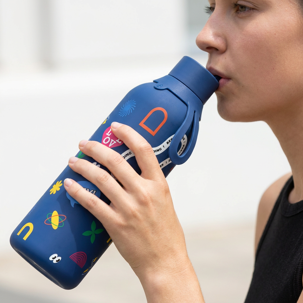 Botella Térmica de Acero Inoxidable con Interior Cerámico y Doble Tapón – Keep Moving | Aurea