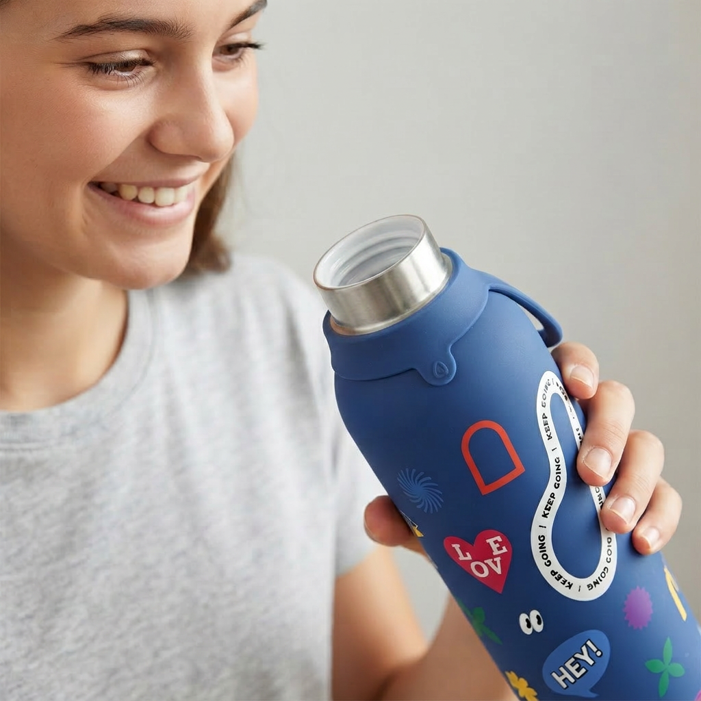 Botella Térmica de Acero Inoxidable con Interior Cerámico y Doble Tapón – Keep Moving | Aurea