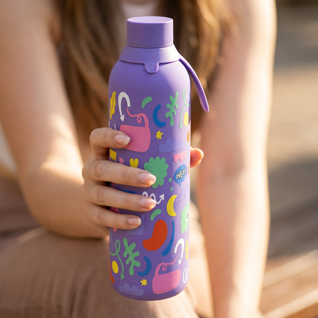 Botella Térmica de Acero Inoxidable con Interior Cerámico y Doble Tapón – Keep Moving | Aurea