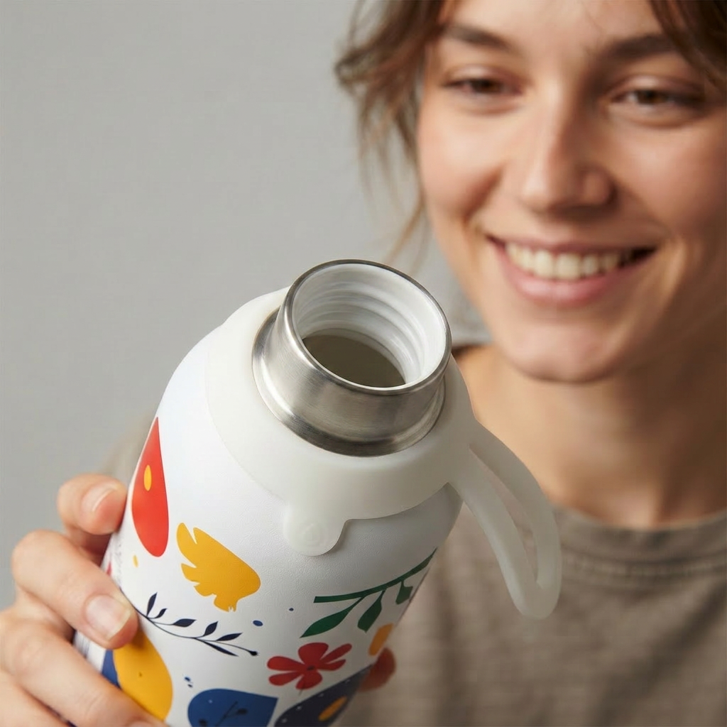 Botella Térmica de Acero Inoxidable con Interior Cerámico y Doble Tapón – Happy Garden | Aurea