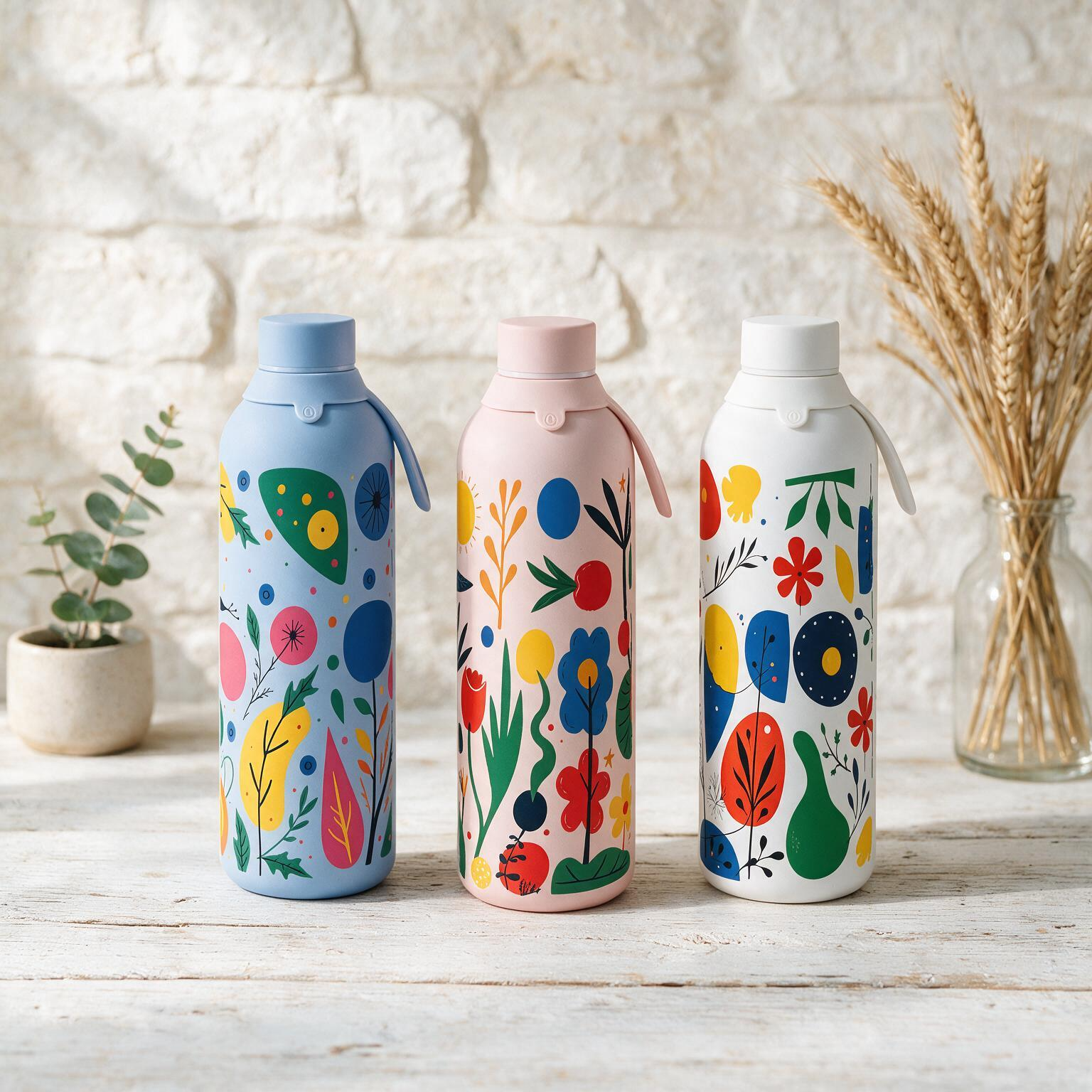 Botella Térmica de Acero Inoxidable con Interior Cerámico y Doble Tapón – Happy Garden | Aurea