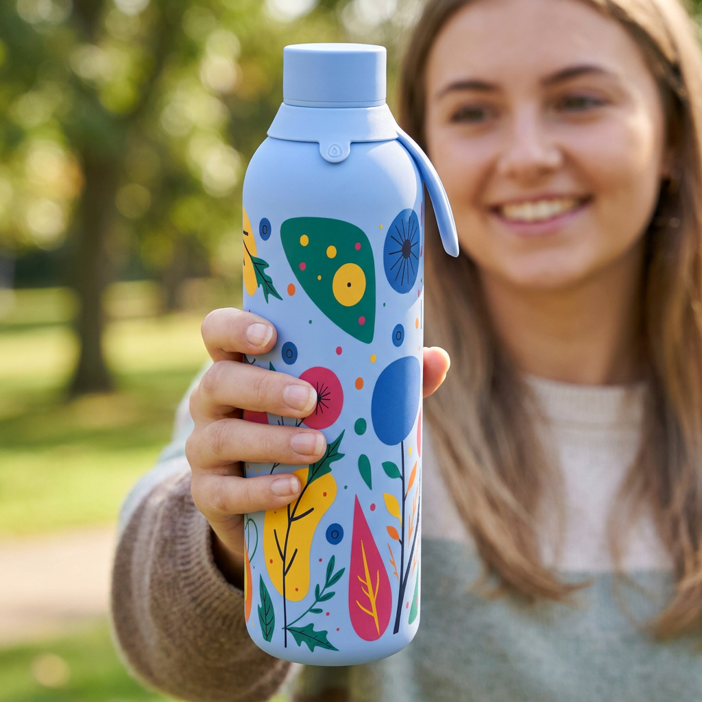 Botella Térmica de Acero Inoxidable con Interior Cerámico y Doble Tapón – Happy Garden | Aurea