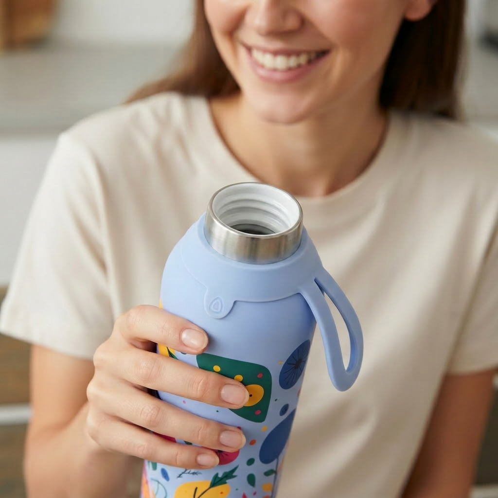 Botella Térmica de Acero Inoxidable con Interior Cerámico y Doble Tapón – Happy Garden | Aurea