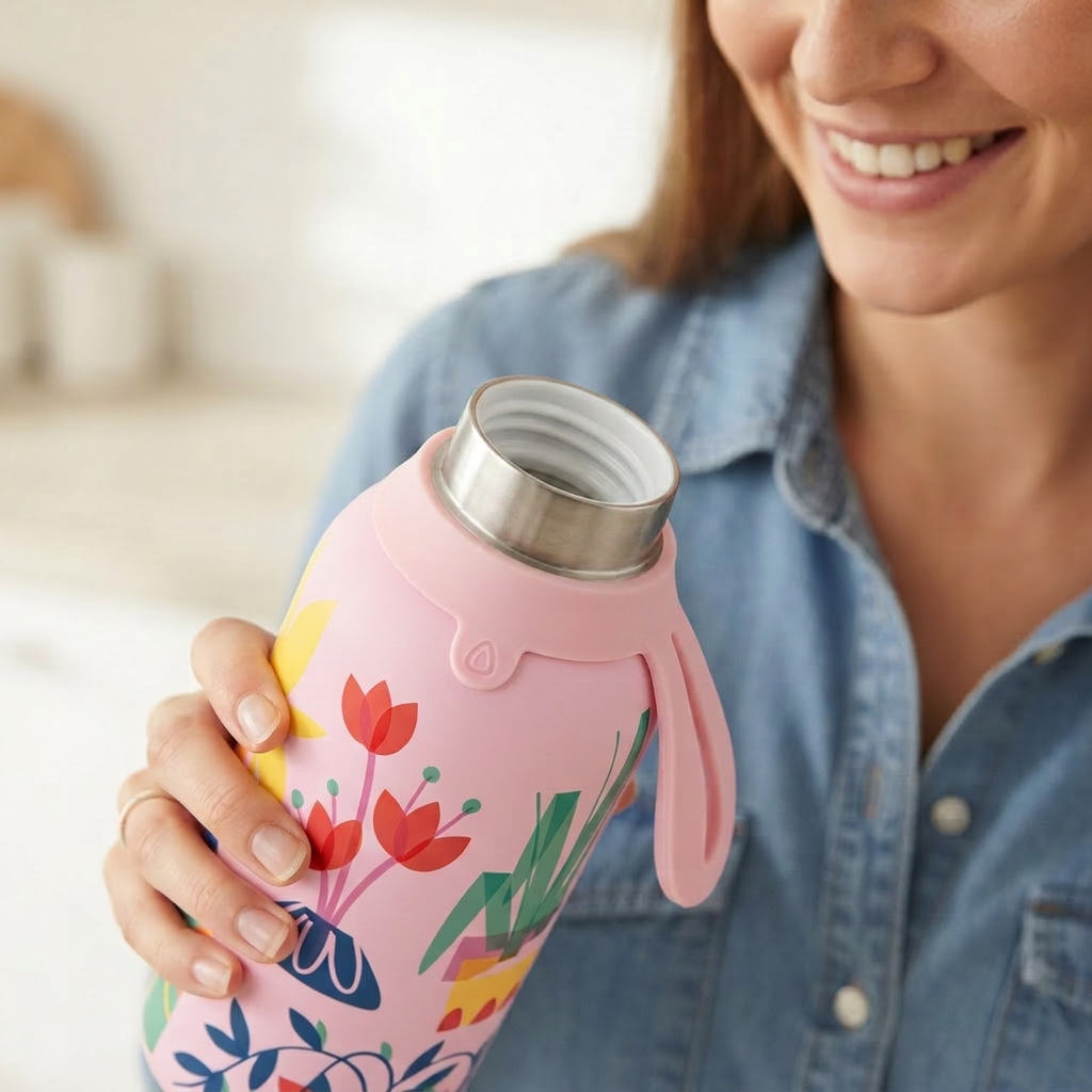 Botella Térmica de Acero Inoxidable con Interior Cerámico y Doble Tapón – Little Botanical | Aurea